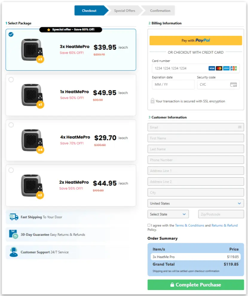 HeatMe Pro secure checkout page